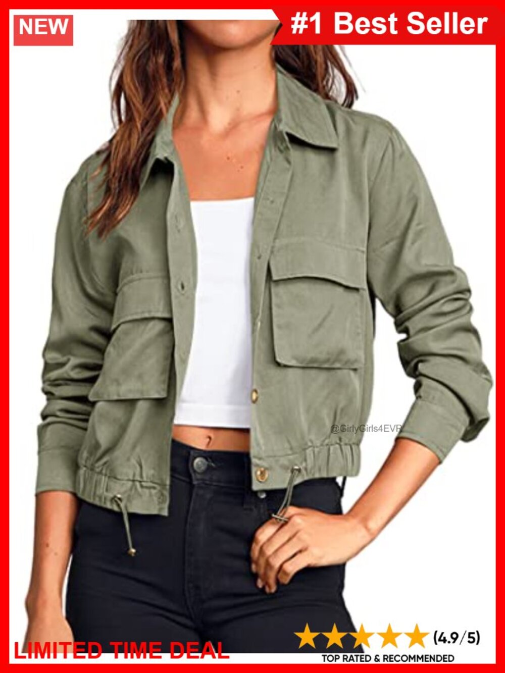 Women's Military Safari Cropped Lightweight Jacket Button Down Utility Coat